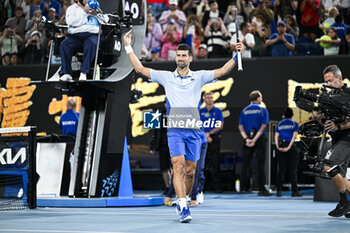 2024-01-21 - Novak Djokovic of Serbia celebrates his victory during the Australian Open AO 2024 Grand Slam tennis tournament on January 21, 2024 at Melbourne Park in Australia. Photo Victor Joly / DPPI - TENNIS - AUSTRALIAN OPEN 2024 - WEEK 1 - INTERNATIONALS - TENNIS