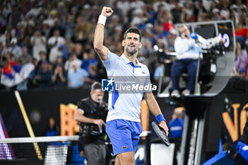 2024-01-21 - Novak Djokovic of Serbia celebrates his victory during the Australian Open AO 2024 Grand Slam tennis tournament on January 21, 2024 at Melbourne Park in Australia. Photo Victor Joly / DPPI - TENNIS - AUSTRALIAN OPEN 2024 - WEEK 1 - INTERNATIONALS - TENNIS