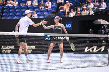 2024-01-21 - Mixed doubles pair Joran Vliegen and Ena Shibahara during the Australian Open AO 2024 Grand Slam tennis tournament on January 21, 2024 at Melbourne Park in Australia. Photo Victor Joly / DPPI - TENNIS - AUSTRALIAN OPEN 2024 - WEEK 1 - INTERNATIONALS - TENNIS