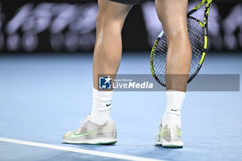 2024-01-24 - Shoes of Carlos Alcaraz during the Australian Open AO 2024 Grand Slam tennis tournament on January 24, 2024 at Melbourne Park in Melbourne, Australia. Photo Victor Joly / DPPI - TENNIS - AUSTRALIAN OPEN 2024 - WEEK 2 - INTERNATIONALS - TENNIS