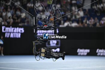 2024-01-24 - A TV television cam spidercam or Spider camera during the Australian Open AO 2024 Grand Slam tennis tournament on January 24, 2024 at Melbourne Park in Melbourne, Australia. Photo Victor Joly / DPPI - TENNIS - AUSTRALIAN OPEN 2024 - WEEK 2 - INTERNATIONALS - TENNIS