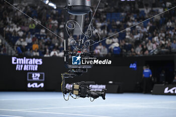2024-01-24 - A TV television cam spidercam or Spider camera during the Australian Open AO 2024 Grand Slam tennis tournament on January 24, 2024 at Melbourne Park in Melbourne, Australia. Photo Victor Joly / DPPI - TENNIS - AUSTRALIAN OPEN 2024 - WEEK 2 - INTERNATIONALS - TENNIS