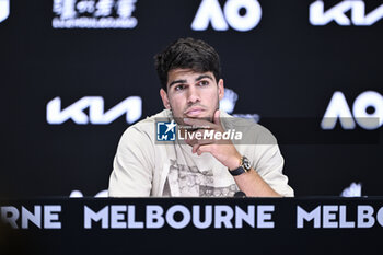 2024-01-24 - Carlos Alcaraz during a press conference during the Australian Open AO 2024 Grand Slam tennis tournament on January 24, 2024 at Melbourne Park in Melbourne, Australia. Photo Victor Joly / DPPI - TENNIS - AUSTRALIAN OPEN 2024 - WEEK 2 - INTERNATIONALS - TENNIS