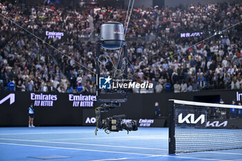 2024-01-25 - A TV television cable cam spidercam or Spider camera during the Australian Open AO 2024 Grand Slam tennis tournament on January 25, 2024 at Melbourne Park, Australia. Photo Victor Joly / DPPI - TENNIS - AUSTRALIAN OPEN 2024 - WEEK 2 - INTERNATIONALS - TENNIS
