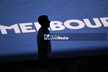 2024-01-26 - Novak Djokovic in the dark shadows illustration of shadow silhouette or shade during the Australian Open AO 2024 Grand Slam tennis tournament on January 26, 2024 at Melbourne Park in Melbourne, Australia. Photo Victor Joly / DPPI - TENNIS - AUSTRALIAN OPEN 2024 - WEEK 2 - INTERNATIONALS - TENNIS