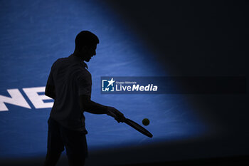 2024-01-26 - Novak Djokovic in the dark shadows illustration of shadow silhouette or shade during the Australian Open AO 2024 Grand Slam tennis tournament on January 26, 2024 at Melbourne Park in Melbourne, Australia. Photo Victor Joly / DPPI - TENNIS - AUSTRALIAN OPEN 2024 - WEEK 2 - INTERNATIONALS - TENNIS