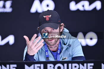 2024-01-26 - Gilles Cervara coach of Daniil Medvedev during a press conference during the Australian Open AO 2024 Grand Slam tennis tournament on January 26, 2024 at Melbourne Park in Melbourne, Australia. Photo Victor Joly / DPPI - TENNIS - AUSTRALIAN OPEN 2024 - WEEK 2 - INTERNATIONALS - TENNIS