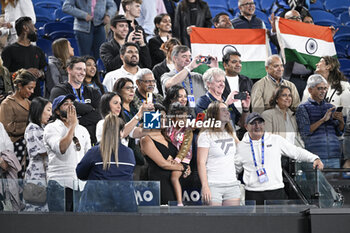 2024-01-27 - Rohan Bopanna with his wife Supriya Annaiah in the players box during the Australian Open AO 2024 women's final Grand Slam tennis tournament on January 27, 2024 at Melbourne Park in Australia. Photo Victor Joly / DPPI - TENNIS - AUSTRALIAN OPEN 2024 - WEEK 2 - INTERNATIONALS - TENNIS