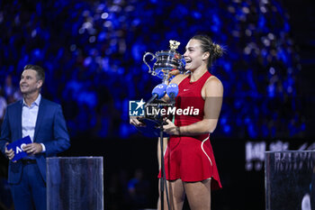 2024-01-27 - Aryna Sabalenka with the trophy during the Australian Open AO 2024 women's final Grand Slam tennis tournament on January 27, 2024 at Melbourne Park in Australia. Photo Victor Joly / DPPI - TENNIS - AUSTRALIAN OPEN 2024 - WEEK 2 - INTERNATIONALS - TENNIS