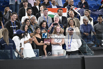 2024-01-27 - Rohan Bopanna with his wife Supriya Annaiah in the players box during the Australian Open AO 2024 women's final Grand Slam tennis tournament on January 27, 2024 at Melbourne Park in Australia. Photo Victor Joly / DPPI - TENNIS - AUSTRALIAN OPEN 2024 - WEEK 2 - INTERNATIONALS - TENNIS