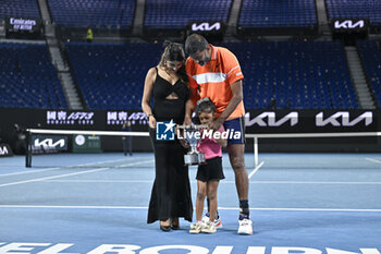 2024-01-27 - Rohan Bopanna with his wife Supriya Annaiah and his daughter Tridha during the Australian Open AO 2024 women's final Grand Slam tennis tournament on January 27, 2024 at Melbourne Park in Australia. Photo Victor Joly / DPPI - TENNIS - AUSTRALIAN OPEN 2024 - WEEK 2 - INTERNATIONALS - TENNIS