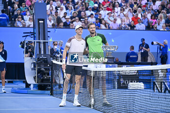 2024-01-28 - Jannik Sinner and Daniil Medvedev during the Australian Open AO 2024 men's final Grand Slam tennis tournament on January 28, 2024 at Melbourne Park in Australia. Photo Victor Joly / DPPI - TENNIS - AUSTRALIAN OPEN 2024 - WEEK 2 - INTERNATIONALS - TENNIS