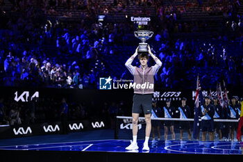2024-01-28 - Jannik Sinner of Italy with the Norman Brookes cup trophy during the Australian Open AO 2024 men's final Grand Slam tennis tournament on January 28, 2024 at Melbourne Park in Australia. Photo Victor Joly / DPPI - TENNIS - AUSTRALIAN OPEN 2024 - WEEK 2 - INTERNATIONALS - TENNIS