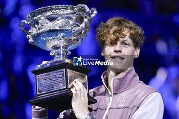 2024-01-28 - Jannik Sinner of Italy with the Norman Brookes cup trophy during the Australian Open AO 2024 men's final Grand Slam tennis tournament on January 28, 2024 at Melbourne Park in Australia. Photo Victor Joly / DPPI - TENNIS - AUSTRALIAN OPEN 2024 - WEEK 2 - INTERNATIONALS - TENNIS