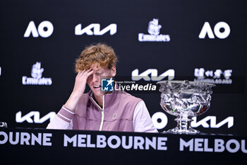 2024-01-28 - Jannik Sinner of Italy with the Norman Brookes cup trophy during a press conference of the Australian Open AO 2024 men's final Grand Slam tennis tournament on January 28, 2024 at Melbourne Park in Australia. Photo Victor Joly / DPPI - TENNIS - AUSTRALIAN OPEN 2024 - WEEK 2 - INTERNATIONALS - TENNIS