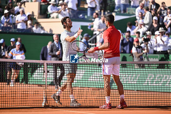 2024-04-11 - Novak Djokovic and Lorenzo Musetti during the Rolex Monte-Carlo ATP Masters 1000 tennis on April 11, 2024 at Monte Carlo Country Club in Roquebrune Cap Martin, France near Monaco. Photo Victor Joly / DPPI - TENNIS - ROLEX MONTE CARLO MASTERS 2024 - 11/04 - INTERNATIONALS - TENNIS