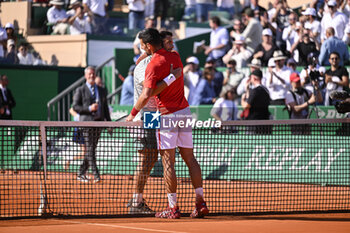2024-04-11 - Novak Djokovic and Lorenzo Musetti during the Rolex Monte-Carlo ATP Masters 1000 tennis on April 11, 2024 at Monte Carlo Country Club in Roquebrune Cap Martin, France near Monaco. Photo Victor Joly / DPPI - TENNIS - ROLEX MONTE CARLO MASTERS 2024 - 11/04 - INTERNATIONALS - TENNIS