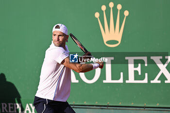 2024-04-11 - Grigor Dimitrov hits a one-handed backhand during the Rolex Monte-Carlo ATP Masters 1000 tennis on April 11, 2024 at Monte Carlo Country Club in Roquebrune Cap Martin, France near Monaco. Photo Victor Joly / DPPI - TENNIS - ROLEX MONTE CARLO MASTERS 2024 - 11/04 - INTERNATIONALS - TENNIS