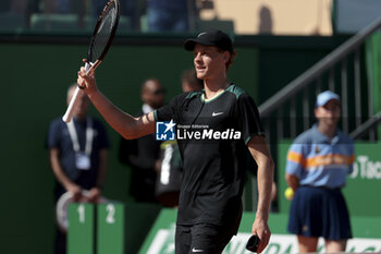 2024-04-12 - Jannik Sinner of Italy celebrates his quarter-final victory against Holger Rune of Denmark during day 6 of the Rolex Monte-Carlo 2024, ATP Masters 1000 tennis event on April 12, 2024 at Monte-Carlo Country Club near Monaco in Roquebrune Cap Martin, France - TENNIS - ROLEX MONTE CARLO MASTERS 2024 - 12/04 - INTERNATIONALS - TENNIS
