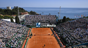 2024-04-12 - General atmosphere ambiance view or ambience illustration of center Court Rainier III during the Rolex Monte-Carlo ATP Masters 1000 tennis on April 12, 2024 at Monte Carlo Country Club in Roquebrune Cap Martin, France near Monaco. Photo Victor Joly / DPPI - TENNIS - ROLEX MONTE CARLO MASTERS 2024 - 12/04 - INTERNATIONALS - TENNIS