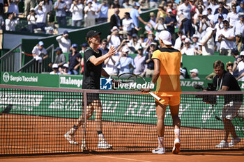 2024-04-12 - Jannik Sinner and Holger Rune during the Rolex Monte-Carlo ATP Masters 1000 tennis on April 12, 2024 at Monte Carlo Country Club in Roquebrune Cap Martin, France near Monaco. Photo Victor Joly / DPPI - TENNIS - ROLEX MONTE CARLO MASTERS 2024 - 12/04 - INTERNATIONALS - TENNIS