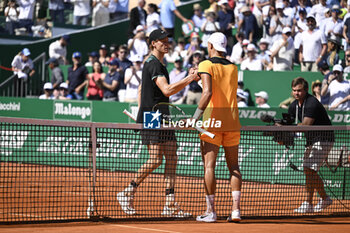 2024-04-12 - Jannik Sinner and Holger Rune during the Rolex Monte-Carlo ATP Masters 1000 tennis on April 12, 2024 at Monte Carlo Country Club in Roquebrune Cap Martin, France near Monaco. Photo Victor Joly / DPPI - TENNIS - ROLEX MONTE CARLO MASTERS 2024 - 12/04 - INTERNATIONALS - TENNIS