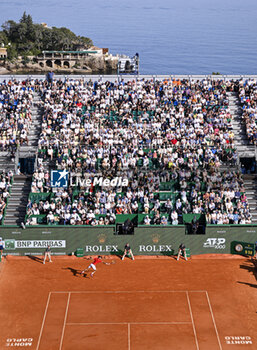 2024-04-13 - General atmosphere ambiance view or ambience illustration of center Court Rainier III with Novak Djokovic during the Rolex Monte-Carlo ATP Masters 1000 tennis on April 13, 2024 at Monte Carlo Country Club in Roquebrune Cap Martin, France near Monaco. Photo Victor Joly / DPPI - TENNIS - ROLEX MONTE CARLO MASTERS 2024 - 13/04 - INTERNATIONALS - TENNIS