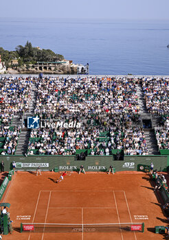 2024-04-13 - General atmosphere ambiance view or ambience illustration of center Court Rainier III with Novak Djokovic during the Rolex Monte-Carlo ATP Masters 1000 tennis on April 13, 2024 at Monte Carlo Country Club in Roquebrune Cap Martin, France near Monaco. Photo Victor Joly / DPPI - TENNIS - ROLEX MONTE CARLO MASTERS 2024 - 13/04 - INTERNATIONALS - TENNIS