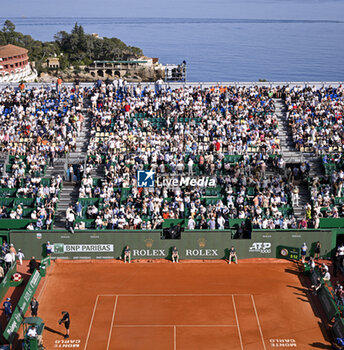 2024-04-13 - General atmosphere ambiance view or ambience illustration of center Court Rainier III during the Rolex Monte-Carlo ATP Masters 1000 tennis on April 13, 2024 at Monte Carlo Country Club in Roquebrune Cap Martin, France near Monaco. Photo Victor Joly / DPPI - TENNIS - ROLEX MONTE CARLO MASTERS 2024 - 13/04 - INTERNATIONALS - TENNIS