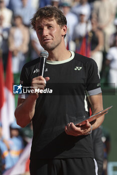 2024-04-14 - Finalist Casper Ruud of Norway during the podium ceremony on day 8 of the Rolex Monte-Carlo 2024, ATP Masters 1000 tennis event on April 14, 2024 at Monte-Carlo Country Club in Roquebrune Cap Martin, France - TENNIS - ROLEX MONTE CARLO MASTERS 2024 - 14/04 - INTERNATIONALS - TENNIS
