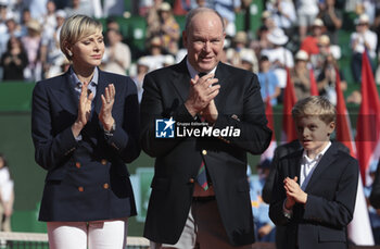 2024-04-14 - Princess Charlene of Monaco, Prince Albert II of Monaco, Prince Jacques of Monaco during the podium ceremony on day 8 of the Rolex Monte-Carlo 2024, ATP Masters 1000 tennis event on April 14, 2024 at Monte-Carlo Country Club in Roquebrune Cap Martin, France - TENNIS - ROLEX MONTE CARLO MASTERS 2024 - 14/04 - INTERNATIONALS - TENNIS