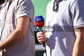 2024-04-14 - Illustration shows a micro (microphone, mic) of the TV sports channel Sky Sport during the Rolex Monte-Carlo final ATP Masters 1000 tennis on April 14, 2024 at Monte Carlo Country Club in Roquebrune Cap Martin, France near Monaco. Photo Victor Joly / DPPI - TENNIS - ROLEX MONTE CARLO MASTERS 2024 - 14/04 - INTERNATIONALS - TENNIS