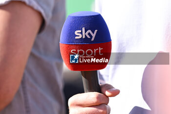 2024-04-14 - Illustration shows a micro (microphone, mic) of the TV sports channel Sky Sport during the Rolex Monte-Carlo final ATP Masters 1000 tennis on April 14, 2024 at Monte Carlo Country Club in Roquebrune Cap Martin, France near Monaco. Photo Victor Joly / DPPI - TENNIS - ROLEX MONTE CARLO MASTERS 2024 - 14/04 - INTERNATIONALS - TENNIS