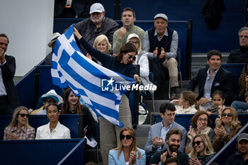 2024-04-21 - Supporters of Stefanos Tsitsipas (Greece) are seen during the final ATP 500 Barcelona Open Banc Sabadell 2024 match at Real Club de Tenis de Barcelona, in Barcelona, Spain on April 21, 2024. Photo by Felipe Mondino - ATP 500 BARCELONA OPEN BANC SABADELL 2024 FINAL - STEFANOS TSITSIPAS (GRE) VS CASPER RUUD (NOR) - INTERNATIONALS - TENNIS