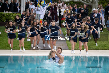 2024-04-21 - Casper Ruud (Norway) jumping into the pool after the final ATP 500 Barcelona Open Banc Sabadell 2024 match at Real Club de Tenis de Barcelona, in Barcelona, Spain on April 21, 2024. Photo by Felipe Mondino - ATP 500 BARCELONA OPEN BANC SABADELL 2024 FINAL - STEFANOS TSITSIPAS (GRE) VS CASPER RUUD (NOR) - INTERNATIONALS - TENNIS