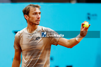 2024-04-24 - Lukas Klein of Slovakia in action against Pablo Llamas Ruiz of Spain during the Mutua Madrid Open 2024, ATP Masters 1000 and WTA 1000, tennis tournament on April 24, 2024 at Caja Magica in Madrid, Spain - TENNIS - MUTUA MADRID OPEN 2024 - INTERNATIONALS - TENNIS