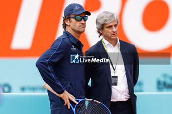 2024-04-25 - Carlos Moya, coach of Rafael Nadal of Spain, and Carlos Costa, Manager of Rafael Nadal of Spain during the Mutua Madrid Open 2024, ATP Masters 1000 and WTA 1000, tennis tournament on April 25, 2024 at Caja Magica in Madrid, Spain - TENNIS - MUTUA MADRID OPEN 2024 - INTERNATIONALS - TENNIS