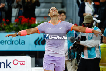 2024-04-27 - Rafael Nadal of Spain celebrates after winning against Alex de Minaur of Australia during the Mutua Madrid Open 2024, ATP Masters 1000 and WTA 1000, tennis tournament on April 27, 2024 at Caja Magica in Madrid, Spain - TENNIS - MUTUA MADRID OPEN 2024 - INTERNATIONALS - TENNIS