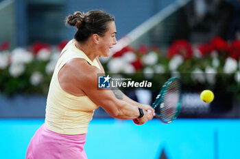 01/05/2024 - Aryna Sabalenka of Belarus in action against Mirra Andreeva of Russia during the Mutua Madrid Open 2024, ATP Masters 1000 and WTA 1000, tennis tournament on May 1, 2024 at Caja Magica in Madrid, Spain - TENNIS - MUTUA MADRID OPEN 2024 - INTERNAZIONALI - TENNIS