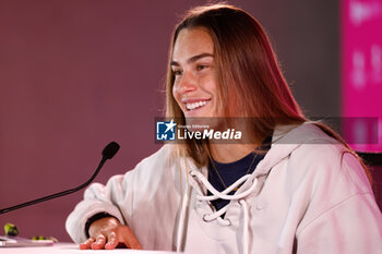 2024-05-01 - Aryna Sabalenka of Belarus at press conference during the Mutua Madrid Open 2024, ATP Masters 1000 and WTA 1000, tennis tournament on May 1, 2024 at Caja Magica in Madrid, Spain - TENNIS - MUTUA MADRID OPEN 2024 - INTERNATIONALS - TENNIS