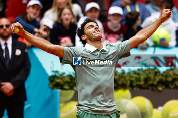 30/04/2024 - Francisco Cerundolo of Argentina celebrates after winning against Alexander Zverev of Germany during the Mutua Madrid Open 2024, ATP Masters 1000 and WTA 1000, tennis tournament on April 30, 2024 at Caja Magica in Madrid, Spain - TENNIS - MUTUA MADRID OPEN 2024 - INTERNAZIONALI - TENNIS
