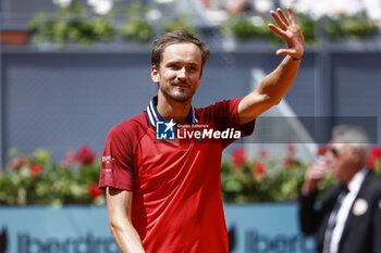 30/04/2024 - Daniil Medvedev of Russia celebrates after winning Alexander Bublik of Kazakhstan during the Mutua Madrid Open 2024, ATP Masters 1000 and WTA 1000, tennis tournament on April 30, 2024 at Caja Magica in Madrid, Spain - TENNIS - MUTUA MADRID OPEN 2024 - INTERNAZIONALI - TENNIS