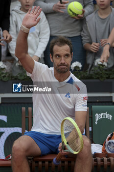 2024-05-26 - Richard Gasquet of France celebrates his first round victory during day 1 of the 2024 French Open, Roland-Garros 2024, Grand Slam tennis tournament on May 26, 2024 at Roland-Garros stadium in Paris, France - TENNIS - ROLAND GARROS 2024 - 26/05 - INTERNATIONALS - TENNIS