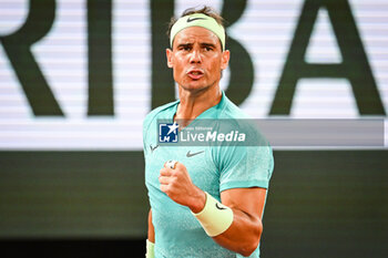 2024-05-27 - Rafael NADAL of Spain celebrates his point during the second day of Roland-Garros 2024, ATP and WTA Grand Slam tennis tournament on May 27, 2024 at Roland-Garros stadium in Paris, France - TENNIS - ROLAND GARROS 2024 - 27/05 - INTERNATIONALS - TENNIS