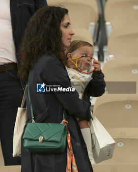 2024-05-27 - Maria Francisca Perello aka Xisca Perello Nadal, wife of Rafael Nadal of Spain and their son Rafael Junior Nadal following the first round match between Rafael Nadal of Spain against Alexander Zverev aka Sascha Zverev of Germany on day 2 of the 2024 French Open, Roland-Garros 2024, Grand Slam tennis tournament on May 27, 2024 at Roland-Garros stadium in Paris, France - TENNIS - ROLAND GARROS 2024 - 27/05 - INTERNATIONALS - TENNIS