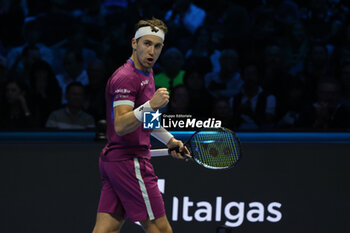 11/11/2024 - Caper Ruud (Norway) celebrates during the match againts Carlos Alcaraz (Spain) - 2024 ATP NITTO FINALS - ALCARAZ VS RUUD - INTERNAZIONALI - TENNIS