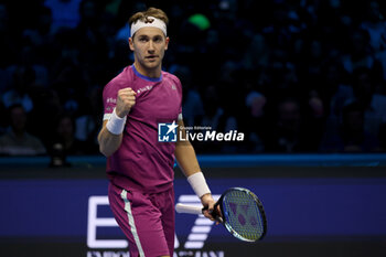 11/11/2024 - Caper Ruud (Norway) celebrates during the match againts Carlos Alcaraz (Spain) - 2024 ATP NITTO FINALS - ALCARAZ VS RUUD - INTERNAZIONALI - TENNIS