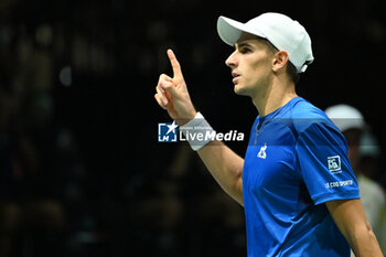 2024-09-11 - Matteo Arnaldi (ITA) in action during the 2024 Davis Cup Finals Group Stage Bologna match between the Italy and Brazil at Unipol Arena on September 11, 2024 in Bologna, Italy. - DAVIS CUP - INTERNATIONALS - TENNIS