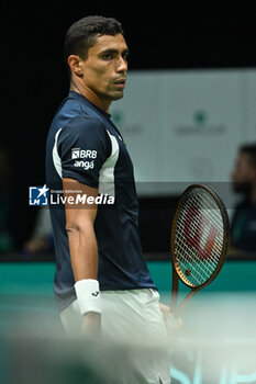 2024-09-11 - Thiago Monteiro (BRA) in action during the 2024 Davis Cup Finals Group Stage Bologna match between the Italy and Brazil at Unipol Arena on September 11, 2024 in Bologna, Italy. - DAVIS CUP - INTERNATIONALS - TENNIS