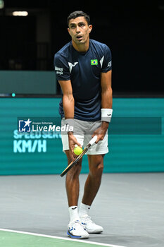 2024-09-11 - Thiago Monteiro (BRA) in action during the 2024 Davis Cup Finals Group Stage Bologna match between the Italy and Brazil at Unipol Arena on September 11, 2024 in Bologna, Italy. - DAVIS CUP - INTERNATIONALS - TENNIS